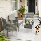 Homall 4 Pieces Patio Conversation Set Outdoor Furniture Rattan Chairs Wicker Seating with Cushion and Table Weather-resistant for Porch Garden Backyard