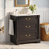 Homall 30" Bathroom Vanity with Countertop Ceramic Sink, 3 Drawers & Side Toilet Paper Holder