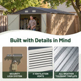 Homall, Outdoor Storage Shed Metal 10x12FT Tool Shed Brown for Garden, Garage, Patio & Equipment