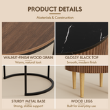 Homall 2-Piece Nesting Coffee Table Set, Round Coffee Tables with Hidden Drawer and Motion Sensor LED Light, Modern Living Room Tables with Storage and Metal Base, Walnut & Black