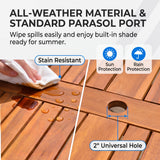 Homall 5-Piece Foldable Solid Wood Dining Table and Chair Set, Round Solid Wood Dining Cart and Chairs with Umbrella Hole , Light Brown
