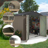 LACOO 6' x 8'Patio Steel Lockable Storage Shed for Backyard, Mental Outdoor Tool Storage Shed for Garden with Groove Roof, Brown