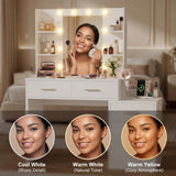 Homall Makeup Vanity Desk with LED Lights, Mirror & Power Outlet, Dressing Table with 4 Shelves and 5 Drawers, Vanity Set & Nightstand for Bedroom