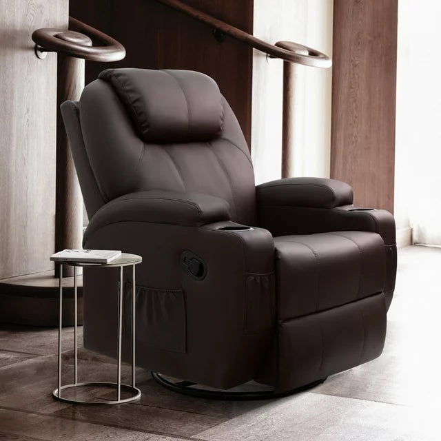 Homall Heated Swivel Rocking Recliner Chair Massage PU Leather 360 Swivel Rocker Recliner Living Room Chair Home Theater Seating Heated,Pu Leather