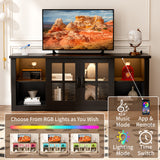 Homall TV Stand for 65 Inch TV with LED Lights & Glass Doors, Media Console with Built-in Charging Station, Entertainment Center for Living Room