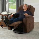 Homall Swivel Rocker Recliner with Massage and Heat, Brown Fabric
