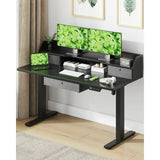 Homall 55"Height Adjustable Electric Standing Desk Sit-Stand Desk with Storage Shelf And Drawer Lifting Range 28~48" Office Computer Desk,Black