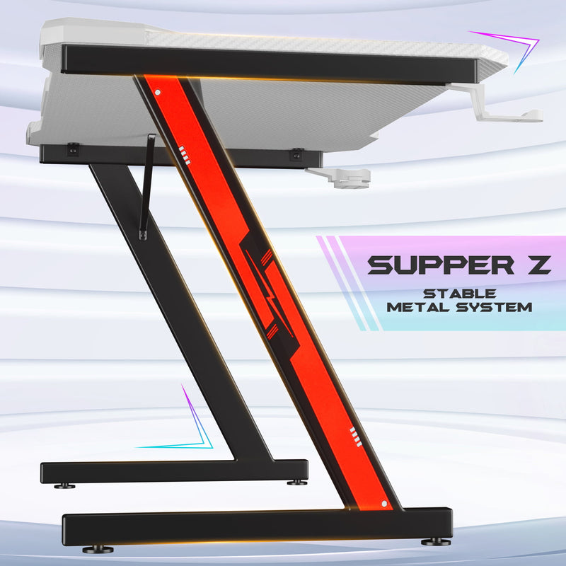 Homall Z-Shaped Gaming Desk Carbon Fiber Surface Desk with Cup Holder & Headphone Hook