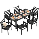 Homall 7 Piece Patio Dining Set, HDPE Outdoor Dining Table and 6 Armrest Chairs, Patio Furniture Set with Umbrella Hole for Backyard Garden Porch, Black