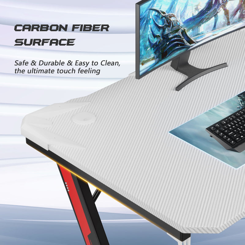 Homall Z-Shaped Gaming Desk Carbon Fiber Surface Desk with Cup Holder & Headphone Hook