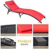 LACOO Furniture Lounge Chair PE Rattan Folding Adjustable Chaise Lounge Chair 40" L x 12" W x 24" H, Black, Red
