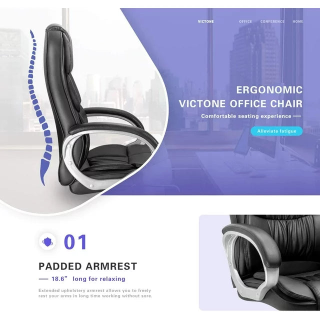 Homall High Back Office Chair, Executive Leather Desk Chair with Padded Armrests Swivel Task Chair with Lumbar Support