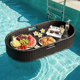 Homall 40×30×7in Rattan Floating Pool Tray Wicker Serving Tray for Food Drinks Floats for Spas Pool Parties