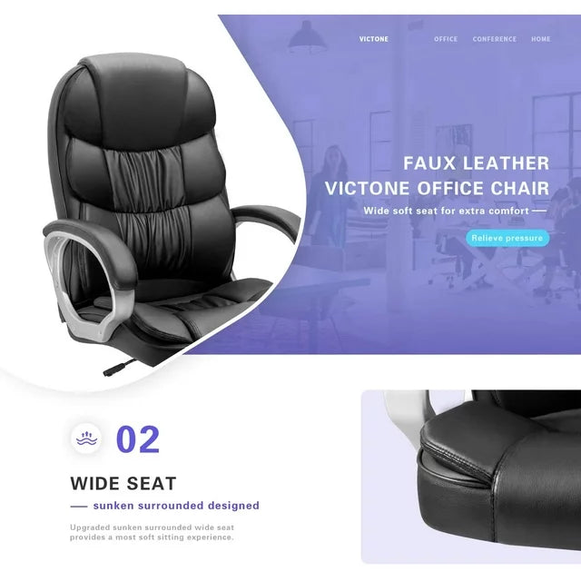 Homall High Back Office Chair, Executive Leather Desk Chair with Padded Armrests Swivel Task Chair with Lumbar Support