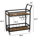 Homall Bar Cart Home Industrial Mobile Bar Cart with Wine Rack, Glass Holder and Wood Storage Shelves for Living Room, Kitchen, Party