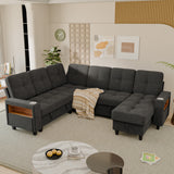 Homall Modular Sectional Sofa with Storage, Cup Holders, USB & Type-C Charging Ports, LED Light, Fabric Couch for Living Room