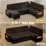 Homall Modular Sectional Sofa with Storage, Cup Holders, USB & Type-C Charging Ports, LED Light, Fabric Couch for Living Room
