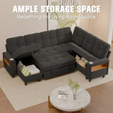Homall Modular Sectional Sofa with Storage, Cup Holders, USB & Type-C Charging Ports, LED Light, Fabric Couch for Living Room