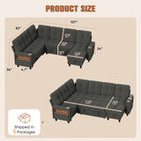 Homall Modular Sectional Sofa with Storage, Cup Holders, USB & Type-C Charging Ports, LED Light, Fabric Couch for Living Room