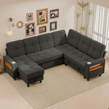 Homall Modular Sectional Sofa with Storage, Cup Holders, USB & Type-C Charging Ports, LED Light, Fabric Couch for Living Room