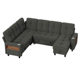 Homall Modular Sectional Sofa with Storage, Cup Holders, USB & Type-C Charging Ports, LED Light, Fabric Couch for Living Room
