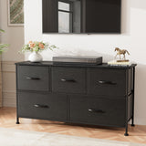 Homall 5 Drawer Fabric Dresser Wide Chest Of Drawers Nightstand With Wood Top Rustic Storage Tower Storage Dresser Closet For Living Room, Bedroom, Hallway, Nursery,Black