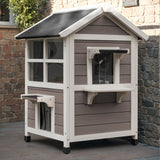Homall Outdoor Wooden Cat House with Air Vents, Indoor Feral Cat Shelter with Escape Door and Balcony