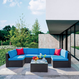 LACOO 7 Pieces Patio Conversation Set Outdoor Sectional Sofa Set PE Rattan