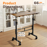 Homall 32" Small Standing Desk with Mobile Lockable Wheels, Adjustable Height Portable Desk for Home Office, Brown