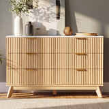 Homall 6 Drawer Double Dresser for Bedroom, Modern Fluted Wide Dresser Chest of Drawers with Marble-Pattern Top, Wood Storage Dresser for Living Room, Entryway,