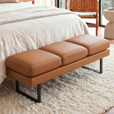 Vyrox 61" Upholstered Bedroom Bench, Set of 3 PU Leather Entryway Bench with Heavy-Duty Metal Legs for Living Room, Office & Lobby