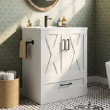 Homall 24'' Bathroom Vanity with Sink, Freestanding Bathroom Cabinet with 2 Door & 1 Drawer, Farmhouse Bathroom Vanity with Basin
