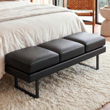 Vyrox 61" Upholstered Bedroom Bench, Set of 3 PU Leather Entryway Bench with Heavy-Duty Metal Legs for Living Room, Office & Lobby