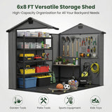 6x8ft Outdoor Plastic Storage Shed with Window,Weather-Resistant, Easy Assembly, Wood-Effect Outdoor Shed for Garden & Tool Storage ,Dark Gray