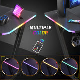 Homall 47 Inches Z-Shaped Gaming Desk with RGB Lights, Carbon Fiber Desk Office Desk with Large Mouse Pad, Cup-Holder & Headphone Hook, Black