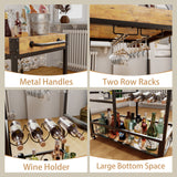 Homall Bar Cart 3 layers removable storage tray with wine rack, glass holder, basket layer, rolling drink cart, mobile bar service cart with handles, removable wooden tray and black metal frame