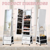 Homall Jewelry Armoires Cabinet With LED Mirror Wheels Lockable Standing Storage Box with 2 Drawers, White