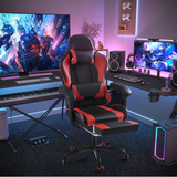 Lacoo PU Leather Gaming Chair Carbon Fiber Massage Ergonomic Gamer Chair Height Adjustable Computer Chair with Footrest & Lumbar Support,Black