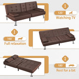 Homall Futon Sofa Bed Faux Leather Couch Modern Convertible Folding Recliner with 2 Cup Holders