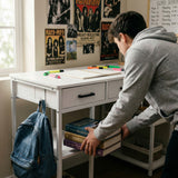Homall 47" Home Office Computer Desk, Writing Study Desk with 3 Fabric Drawers, Storage Shelves & Hooks for Small Spaces, White