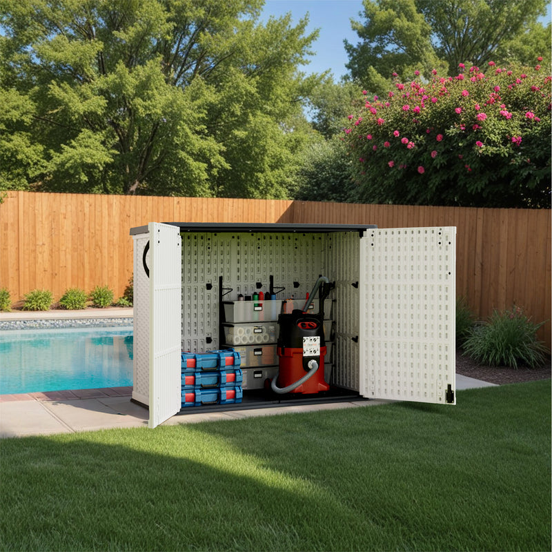 Homall 26 Cu FT Outdoor Storage Shed, Horizontal Outdoor Storage Cabinet Patio Tools Resin Storage Box, White