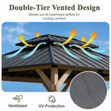 Homall 10x12 FT Wood Gazebo China Fir Permanent Pavilion with Galvanized Steel Hardtop Double Roof for Patio Garden Backyard