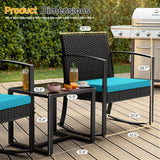 Homall 3 Pieces Patio Bistro Chairs Set, Outdoor PE Rattan Chairs with Cushions and Coffee Table Conversation Set
