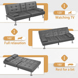 Homall Futon Sofa Bed Faux Leather Couch Modern Convertible Folding Recliner with 2 Cup Holders