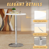 Homall 2 Pieces Bar Table Height Adjustable Bistro Pub Table Cocktail Round Table with Metal Base, White/Sliver