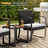 Homall 3 Pieces Patio Bistro Chairs Set, Outdoor PE Rattan Chairs with Cushions and Coffee Table Conversation Set