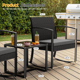 Homall 3 Pieces Patio Bistro Chairs Set, Outdoor PE Rattan Chairs with Cushions and Coffee Table Conversation Set