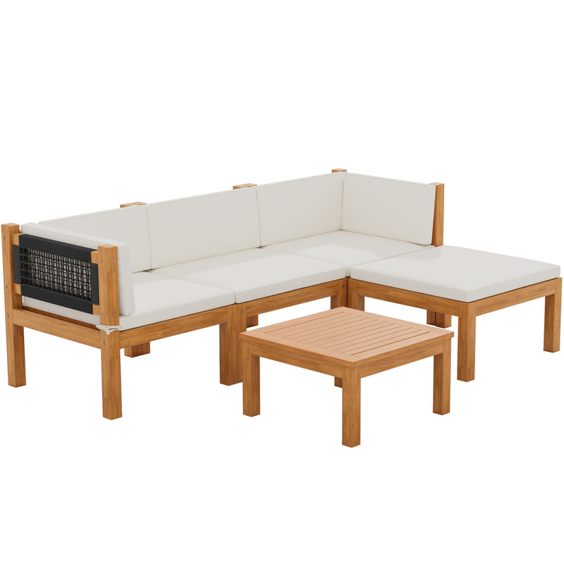 Homall 5/6/7-piece Acacia Patio Furniture Set, Wooden Conversation Set,Outdoor Modular Design Sofa Set with Side Table