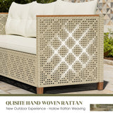 Homall Outdoor Wicker Furniture Set 3 Pieces Patio Chaise Conversation Set, L-Shaped Rattan Sofa Couch with Acacia Wood Coffee Table for Deck Porch and Garden