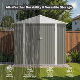 Homall 6' x 8' Mental Outdoor Storage Shed with Sloping Roof and Lockable Door, Outdoor Tool Storage Shed for Garden, Gray